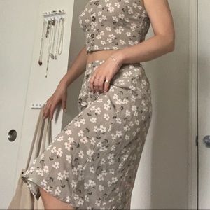 SKIRT nude floral midi skirt
